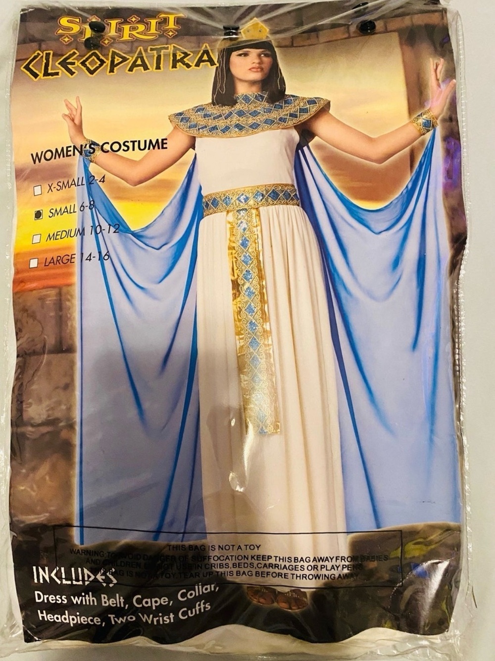 Spirit Women's Cleopatra Costume in White, Blue and Gold size Small